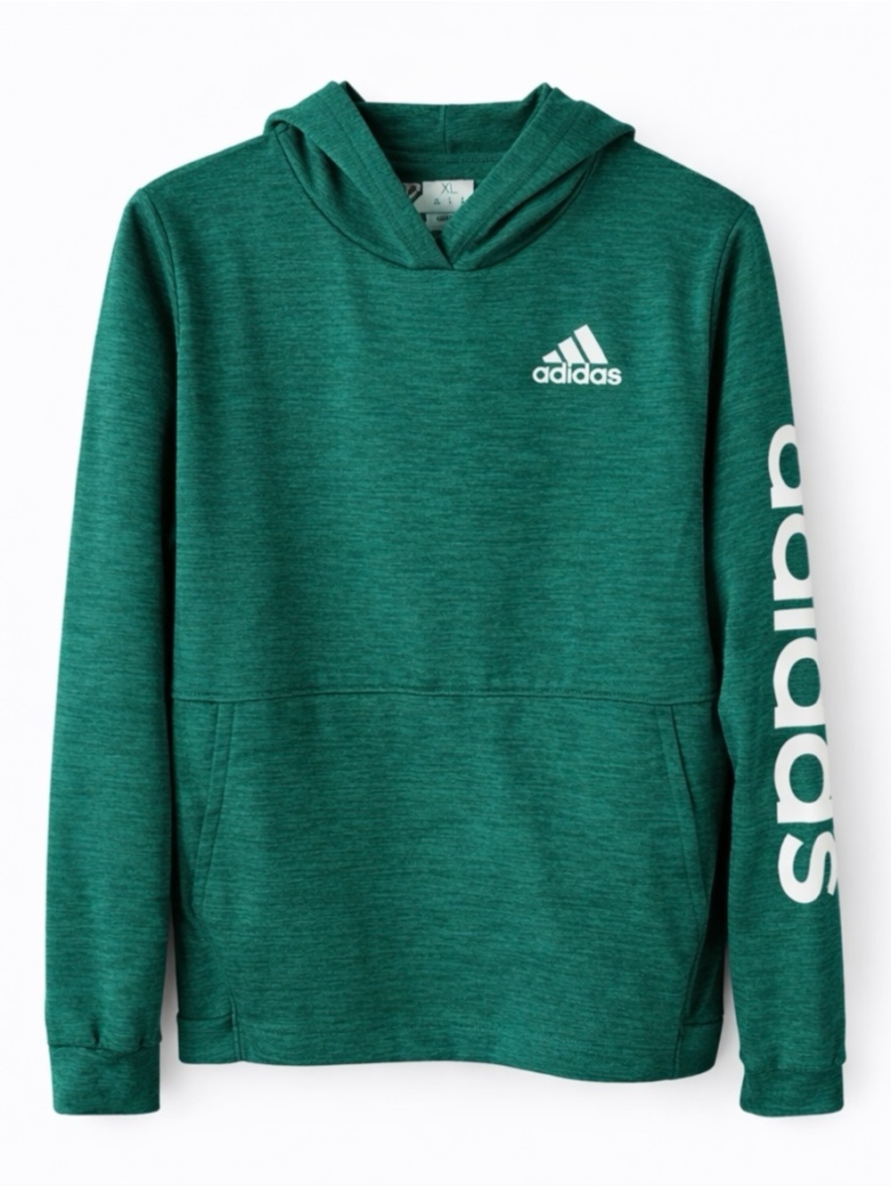 ADIDAS Green Fleece Lined Hoodie Youth XL (18/20) Pullover Athletic Sweatshirt